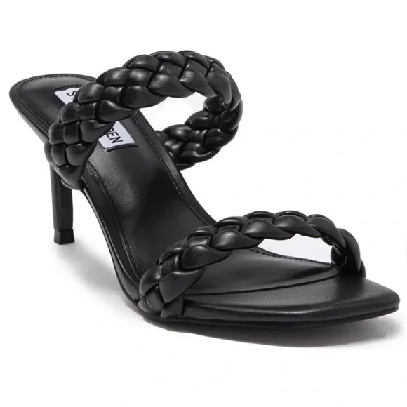 NWT Steve Madden Black Prema Braided Sandal heels size 7 - Picture 1 of 5